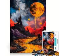 1000 Piece Puzzle For Teenagers Castle Under A Golden Moon Exact Fit Game Mind Challenge Toy Calm Fun Time Xmas Scene Art (38x52cm)