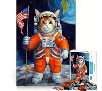 1000-piece Puzzle for Teenagers Cat Astronaut on The Moon Clean Edge Game Mental Focus Game Slow Play Fun Birthday Fun Gift (38x26cm)