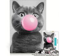 1000-piece Puzzle for Teenagers Cat Blowing Bubble Gum, Fun Games, Train Your Brain And Hands, Improving Love between Couples 38x26cm
