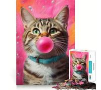 1000 Piece Puzzle For Teenagers Cat Blowing Bubbles Exact Fit Game Mind Challenge Toy Calm Fun Time Xmas Scene Art (38x26cm)