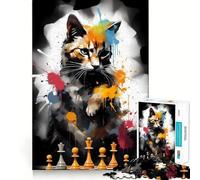 1000 Piece Puzzle For Teenagers Cat Chess Master Exact Fit Game Mind Challenge Toy Calm Fun Time Xmas Scene Art (38x52cm)