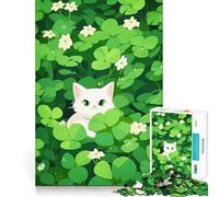 1000 Piece Puzzle For Teenagers Cat Clover Patch Exact Fit Game Mind Challenge Toy Calm Fun Time Xmas Scene Art (38x52cm)