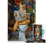 1000-piece Puzzle for Teenagers Cat Goes to The Toilet Precise Cut Art Focus Fun Game Relax Play Time Birthday Fun Gift (38x52cm)