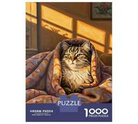 1000-piece Puzzle for Teenagers Cat in Blanket, Warm Sunlight Puzzles for Adults Fun Games Perfect Decoration Birthday Present, Gifts, 38x26cm/1000pcs