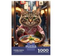 1000-piece Puzzle for Teenagers Cat in Kimono Eating Ramen Puzzle for Adults Relaxing Games Pattern Assembly Gifts for Friends And Family 70x50cm/1000pcs