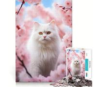 1000-piece Puzzle for Teenagers Cat in Spring Pink Bloom Clean Edge Game Mental Focus Game Slow Play Fun Birthday Fun Gift (50x75cm)