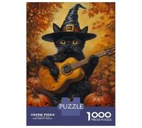 1000 Piece Puzzle For Teenagers Cat in Witch Hat with Guitar -1 Puzzle for Adults Toy Wall Decor Presents for Women Parent-child Interaction 70x50cm/1000pcs