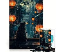 1000 Piece Puzzle For Teenagers Cat Moon Night Animal Exact Fit Game Mind Challenge Toy Calm Fun Time Xmas Scene Art (38x26cm)