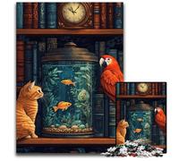 1000-piece Puzzle for Teenagers Cat on The Bookshelf Wooden Jigsaw Puzzles for 14+ Difficult to Complete But Fun And Humorous Birthday Gift 50X75CM