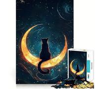 1000 Piece Puzzle For Teenagers Cat on The Moon Fine Cut Design Brain Game Gift Slow Time Fun Birthday Fun Play (50x75cm)