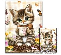1000-piece Puzzle for Teenagers Cat Surrounded by Butterflies Wooden Jigsaw Puzzles for 14+ Difficult to Complete But Fun And Humorous Birthday Gift 50X75CM