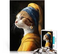 1000 Piece Puzzle For teenagers Cat with Pearl Earring Toys Educational Games Stress Relieving Artists Collection, Fine Art 50x70cm