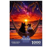 1000-piece Puzzle for Teenagers Cats in Hammock at Sunset Puzzles for Adults Hands-on Game Enhance Memory Birthday Present, Gifts, 38x26cm/1000pcs