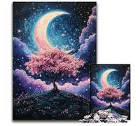 1000-piece Puzzle for Teenagers Cherry Blossom Trees Under The Moon Cardboard Jigsaw Puzzles Decompressing Intellectual Educational Toy Good Gift for Adults Teenagers 26X38CM