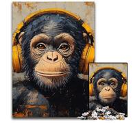 1000-piece Puzzle for Teenagers Chimpanzees Listening to English Cardboard Jigsaw Puzzles Perfect for Christmas, Halloween, Easter, New Year 26X38CM