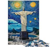 1000-piece Puzzle for Teenagers Christ The Redeemer Starry Night Impossible Game Difficult Challenge Toy Wall Decor Artists' Collection, Fine Arts Size 38x52cm