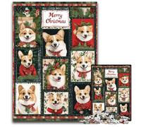 1000-piece Puzzle for Teenagers Christmas Corgi Collage Wooden Jigsaw Puzzles Decompressing Intellectual Educational Toy Good Gift for Adults Teenagers 50X75CM