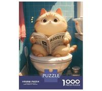 1000 Piece Puzzle For Teenagers Chubby Cat Toilet Reading Puzzle for Adults Toy Wall Decor Presents for Women Parent-child Interaction 38x26cm/1000pcs