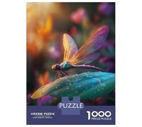 1000-piece Puzzle for Teenagers Colorful Dragonfly on Leaf Puzzles for Adults Hands-on Game Enhance Memory Birthday Present, Gifts, 52x38cm/1000pcs