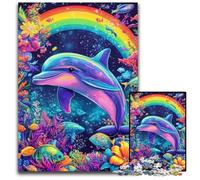 1000-piece Puzzle for Teenagers Colorful Magic Dolphin Cardboard Jigsaw Puzzles for 14+ Difficult to Complete But Fun And Humorous Birthday Gift 26X38CM