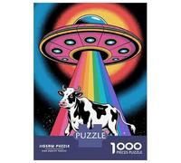 1000-piece Puzzle for Teenagers Cow Abduction by UFO with Rainbow Beam Puzzles for Adults Fun Games Perfect Decoration Birthday Present, Gifts, 70x50cm/1000pcs