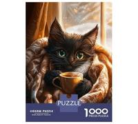 1000-piece Puzzle for Teenagers Cozy Cat with Hot Drink Puzzle for Adults Relaxing Games Pattern Assembly Gifts for Friends And Family 52x38cm/1000pcs