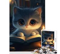 1000 Piece Puzzle For Teenagers Cute Cat Reading by Candlelight Jigsaw for Teenagers Precision Cutting Parent-child Interaction Christmas Birthday Gifts (38x26cm)