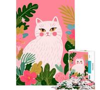 1000 Piece Puzzle For Teenagers Cute Cat Surrounded by Tropical Flora Toys Educational Games Fun Games for The Whole Family Great Gifts And Toys (Size 75x50cm)