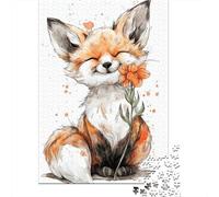 1000-piece Puzzle for Teenagers Cute Fox with Flower Puzzles for Adults Fun Games Perfect Decoration Birthday Present, Gifts, 38x26cm/1000pcs