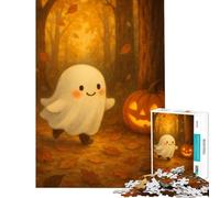 1000 Piece Puzzle For Teenagers Cute Ghost And Pumpkin in Autumn Forest Toys Educational Games Fun Games for The Whole Family Great Gifts And Toys (Size 38x26cm)