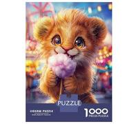 1000-piece Puzzle for Teenagers Cute Lion Cub with Cotton Candy Adult Jigsaw Brain Teaser Game Analysis And Logic Birthday Present, Gifts, 52x38cm/1000pcs