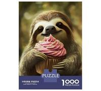 1000 Piece Puzzle For Teenagers Cute Sloth with Cupcake Jigsaw Puzzle Family Games Wall Art Unique Gifts for Birthday And Christmas 52x38cm/1000pcs