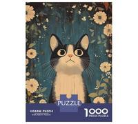 1000 Piece Puzzle For Teenagers Cute Vintage Cat in Flowers Puzzle for Adults Relaxing Games Pattern Assembly Birthday And Unique Gifts 52x38cm/1000pcs