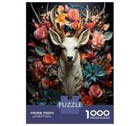 1000 Piece Puzzle For Teenagers Deer Head Floral Art Print Jigsaws for Adults Family Game Difficult Challenge for Is Ideal As A Gift 70x50cm/1000pcs