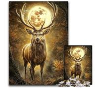 1000-piece Puzzle for Teenagers Deer Under The Moon Cardboard Jigsaw Puzzles Perfect for Christmas, Halloween, Easter, New Year 26X38CM