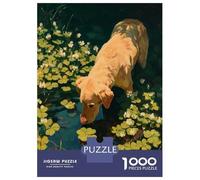 1000 Piece Puzzle For Teenagers Dog Drinking from A Pond with Clover Adult Puzzles Brain Teaser Game Perfect Decoration Difficult And Challenge 52x38cm/1000pcs