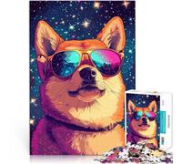 1000-piece puzzle for teenagers Dog in Sunglasses Against Stars Made of cardboard for 14+ Stress Relief Interesting Stress Reduction Gifts。size:26x38cm/10.24x14.96inch