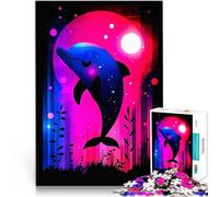 1000 Piece Puzzle For teenagers Dolphin Under Neon Sky Familienspiel für und mit vollständig ineinander greifenden, zufällig geformten Teilen38x26cm