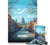 1000-piece Puzzle for Teenagers Dublin, Ireland Cityscape Illustration Exact Fit Game Focus Training Fun Calm Fun Time Birthday Art Gift (38x52cm)