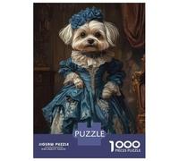 1000 Piece Puzzle For Teenagers Elegant Maltese Dog in Blue Victorian Gown Renaissance Maltese Jigsaw Puzzle Anti-Stress Toys But Fun And Humorous Unique Gifts for Birthday And Christmas 38x26cm/1000