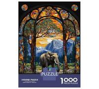 1000-piece Puzzle for Teenagers Elephant Stained Glass 2 Puzzle for Adults Hands-on Game Stress Reliever Gifts for Friends And Family 38x26cm/1000pcs
