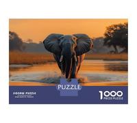 1000-piece Puzzle for Teenagers Elephant Wading through Water at Sunset Adult Jigsaw Brain Teaser Game Analysis And Logic Birthday Present, Gifts, 70x50cm/1000pcs
