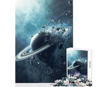 1000-piece Puzzle for Teenagers Exploding Saturn - Cosmic Destruction in Deep Space Home Decoration Toys Gifts for Women Men Fun Games Educational Challenge Size 38x26cm