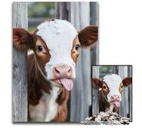 1000-piece Puzzle for Teenagers Farm Cows Wooden Jigsaw Puzzles Games Toys Gift, Enhance Love between Couples for Age 14+ 50X75CM