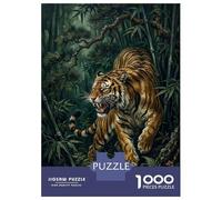 1000-piece Puzzle for Teenagers Fierce Tiger in Bamboo Forest Adult Jigsaw Brain Teaser Game Analysis And Logic Birthday Present, Gifts, 38x26cm/1000pcs