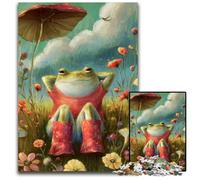 1000-piece Puzzle for Teenagers Frog Sitting on The Grass Wooden Jigsaw Puzzles for Ages 14 And over Home Decoration Gift of Works of Art 50X75CM