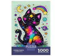 1000-piece Puzzle for Teenagers Galaxy Cat with Rainbow And Moon Puzzles for Adults Hands-on Game Enhance Memory Birthday Present, Gifts, 70x50cm/1000pcs