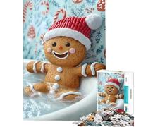 1000-piece Puzzle for Teenagers Gingerbread Man Bath Time Christmas Family Game Brain Intelligence Challenge Addictive Toys Art Work Gifts Family Activities (Size 38x26cm)