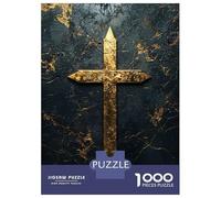 1000 Piece Puzzle For Teenagers Golden Cross on Black Marble Teenager Puzzles Hands-on Game A Work of Art Unique Gifts for Birthday And Christmas 38x26cm/1000pcs