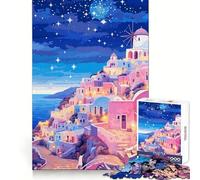 1000-piece Puzzle for Teenagers Greece Santorini Evening Exact Fit Game Focus Training Fun Calm Fun Time Birthday Art Gift (38x26cm)